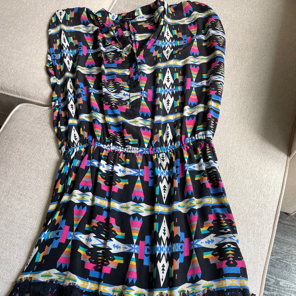 Tolani Silk Elastic waist Aztec Print Dress Sz. S